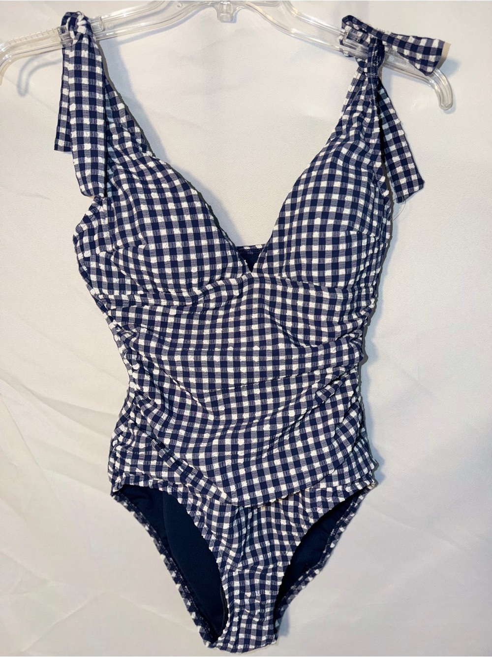 Ellen Tracy Navy Blue Gingham One-Piece Swimsuit